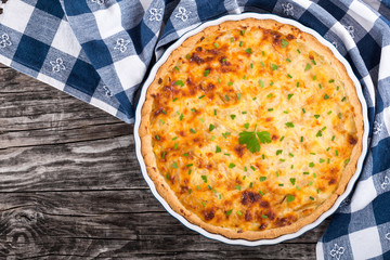 French onion quiche  or pie in a gratin dish