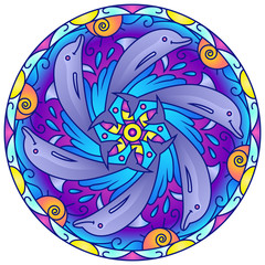 Dolphin Colorful Round Mandala Ornament