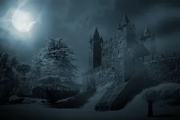 Foto op Plexiglas Kasteel Middeleeuws kasteel bij nacht