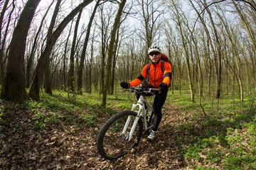 Fototapeta na wymiar Biker on the forest road