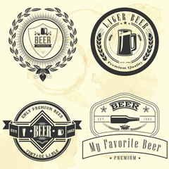 Set of labels for beer and alcoholic beverages. Vintage design. Old, dirty paper.