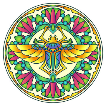 Egyptian Scarab Colorful Round Mandala Ornament