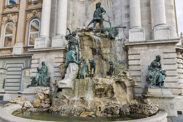 Fototapeta na wymiar Matthias Fountain in northwest courtyard of Royal Palace. Budapest, Hungary.