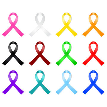 Colorful vector awareness ribbons isolated over white background.