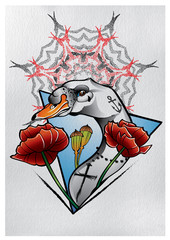 Cigno con tulipani e mandala