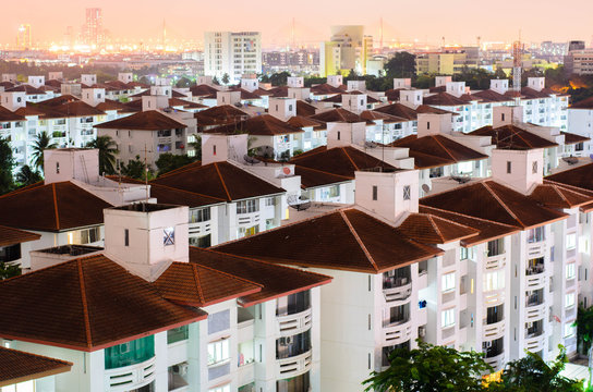 roofs houses residential district in night, background desktop