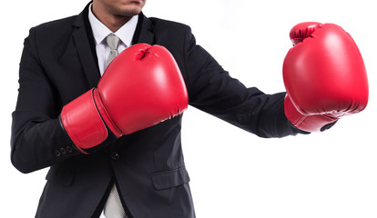 Businessman standing posture with boxing gloves