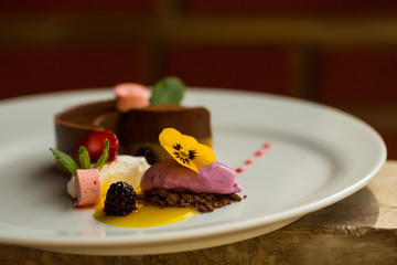Chocolate souffle and ice cream