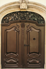 Old brown wooden door