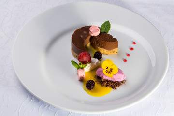 Chocolate souffle and ice cream