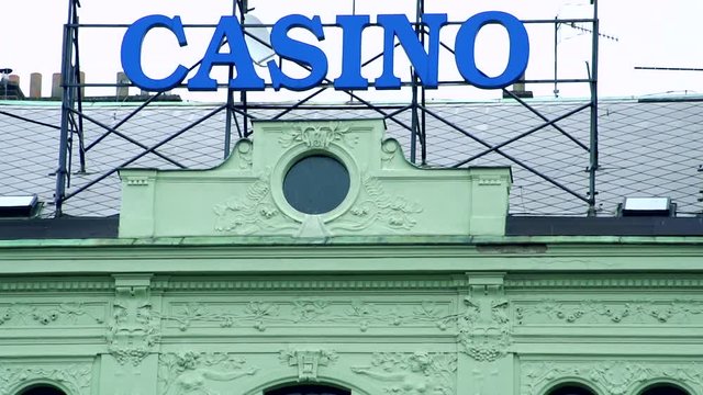 Slowmotion view on house with inscription casino