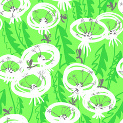  floral seamless pattern with doodle dandelions, vector simply illustration