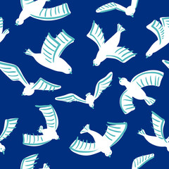 Vector doodle seamless pattern with birds silhouettes