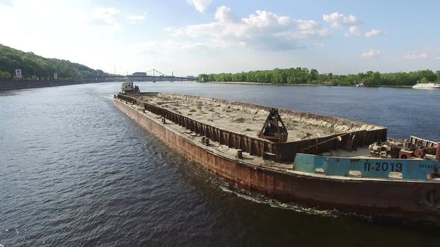 Cargo Ship Freighter On River