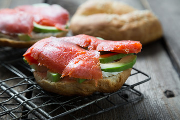Bagels with salmon and avocado
