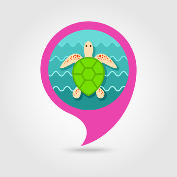 Sea turtle pin map icon. Summer. Vacation