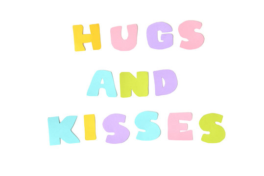 Hugs and kisses text on white background - isolated