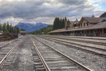Fototapeta na wymiar Historic Banff Train Station - Banff, Alberta, Canada