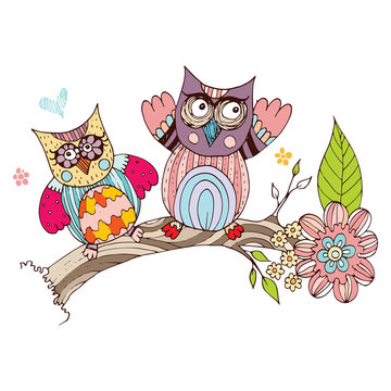 Owl Doodle with Flower Vector