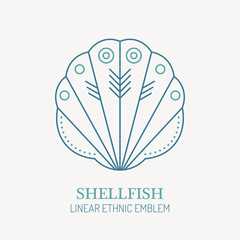 Line style nautical emblem - shellfish illustration.