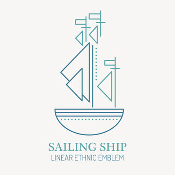 Line style nautical emblem - sailing ship illustration.