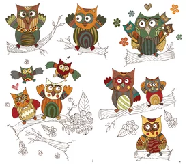 Fotobehang Owl Doodle with Flower Vector © pohdeedesign