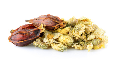 Dried chrysanthemum flowers isolated on white background