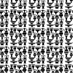 Set of Different Vases Isolated on White Background. Seamless Silhouettes of Amphora Pattern.