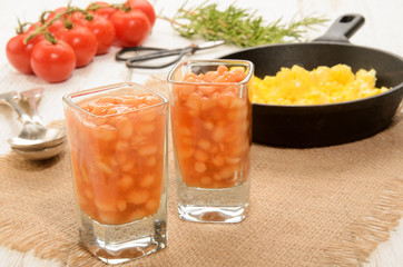 baked beans in a shot glass