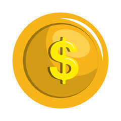 Coins currency in yellow color icon, vector illustration icon.