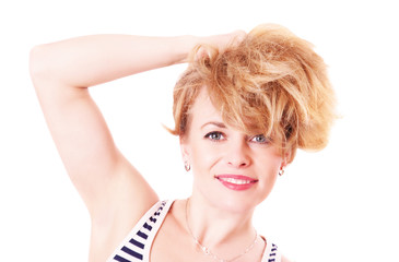 Cheerful funny woman with shaggy hair