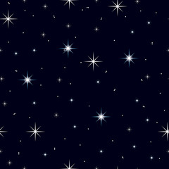 Fototapeta na wymiar Celestial seamless background with multiple sparkling stars glittering on a dark blue sky in the night