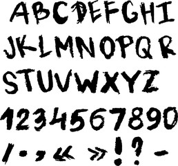 Handwritten alphabet written with brush pen.