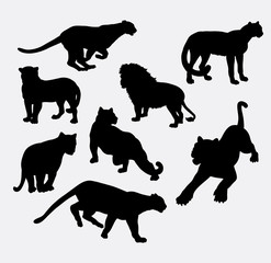 Cheetah, lion, tiger, and panther wild animal silhouette. Good use for symbol, logo, web icon, sticker design, game element, sign, or any design you want. Easy to use.