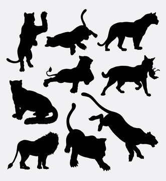 Tiger and big cat action silhouette. Good use for symbol, logo, web icon, game element, or any design you want. Easy to use.