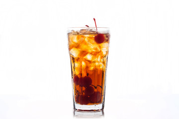 Refreshing cold cherry cola isolated on a white background