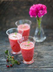 Watermelon juice on a wooden table