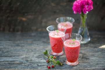 Watermelon juice on a wooden table