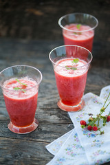 Watermelon juice on a wooden table