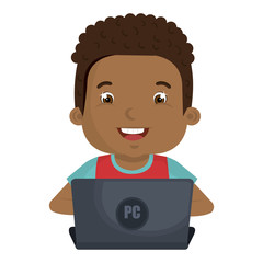 Kid using a laptop computer colorful cartoon design, vector illustration.