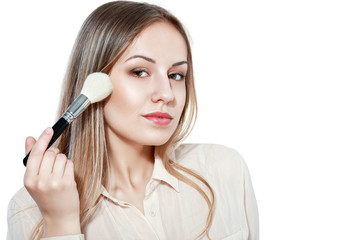 Fototapeta premium pretty woman with makeup brush