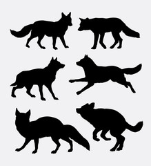 Wolf and fox activity silhouette. Good use for symbol, logo, web icon, mascot, game element, or any design you want.