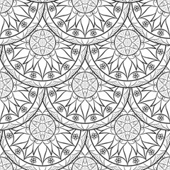 Seamless floral pattern. Black and white. Coloring book page.