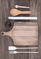 Wooden cutlery on a wooden table