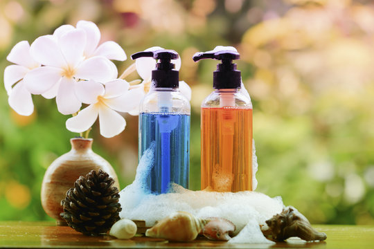 Body care product,shower,shampoo,lotion and Frangipani or plumer