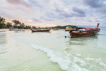 Holiday in Thailand - Beautiful Island of Koh Lipe sunrise and sunset by the beach with boat