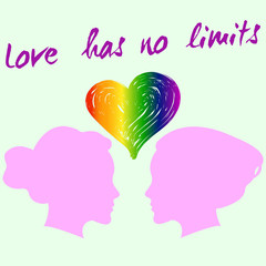 Love has no limit. Rainbow heart. Conceptual design for greeting card, logo, label, banner or clothing design. Lesbian support symbol. LGBT theme. Vector illustration.