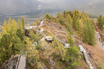 pathway to the top of kanas lake scenic spot , xinjiang.