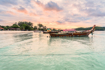 Fototapeta na wymiar Holiday in Thailand - Beautiful Island of Koh Lipe sunrise and sunset by the beach with boat