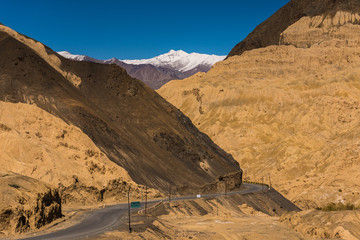 Beautiful landscape in Himalayas Mountain with road and blue sky, Leh Ladakh